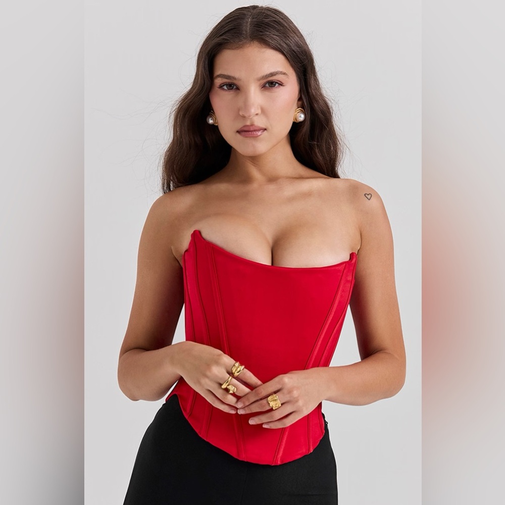 House of CB Genevieve Scarlet Satin Lace Back Corset NWT